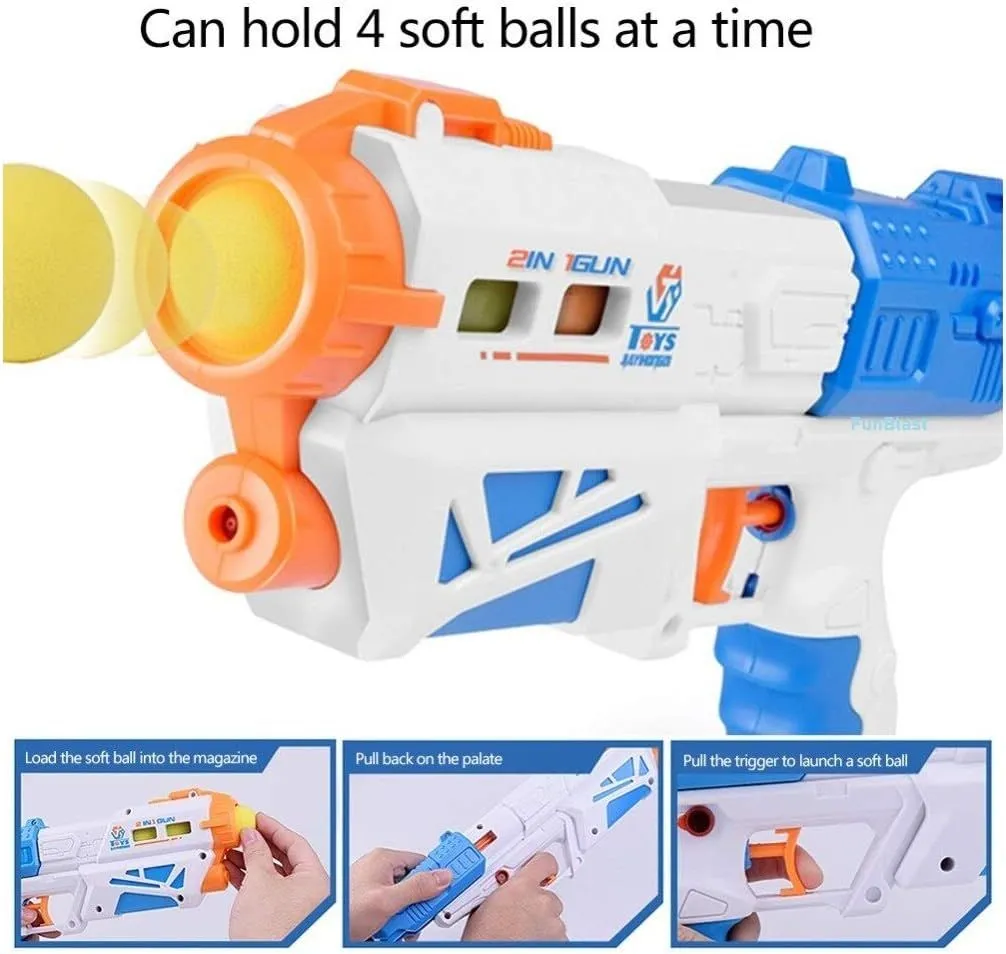 FunBlast Dual Function 5 Ball & Water Shoot Gunn Toy - Gunns Toys for Boys, Kids, Children | 2 in 1 Water Shoot Gun with 3 Bowling Pins & 5 Soft Ball Bullet Toy Gunss image 6