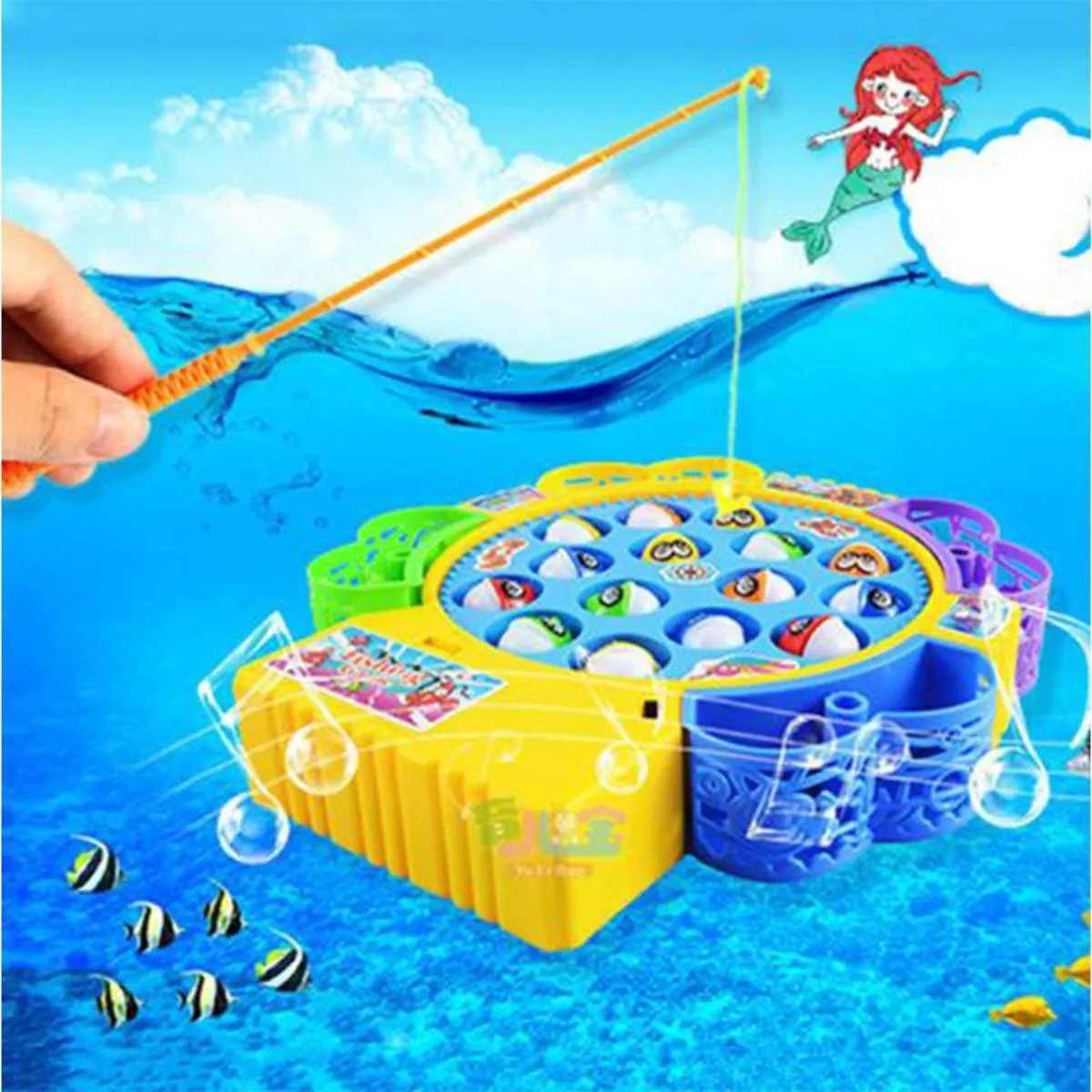 Fishing Game Toy Set with Rotating Board with Music On/Off Switch for Quiet Play, Includes Fishes and Fishing Poles, Safe and Durable Toy for Toddlers and Kids - 15 Pcs / 24 Pcs & 45 Pcs image 2