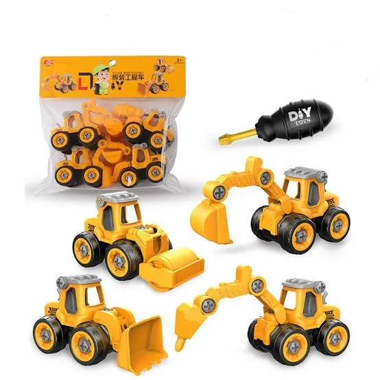 4 In 1 Construction Vehicles Truck Toys Set Take Apart Educational Portable Engineering Tool  Toys Playset For Kids image 2
