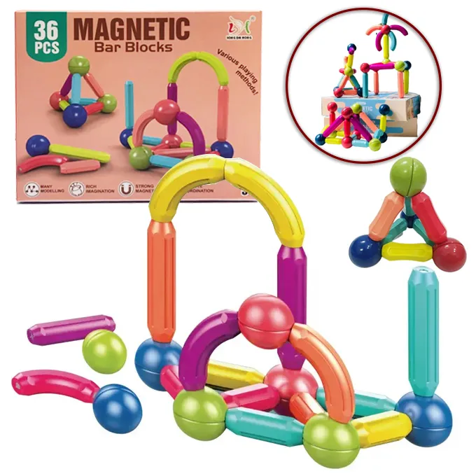 24-36-42-64 Pes Magnetic Blocks Set Toy Magnetic Bar Constructor Building Blocks Montessori Educational Kids Toys For Children Early Educational Toys Set, Magnetic Building Sticks Kit Kids Gift for Age 3+, Recreational Building Sticks Block Set image 6