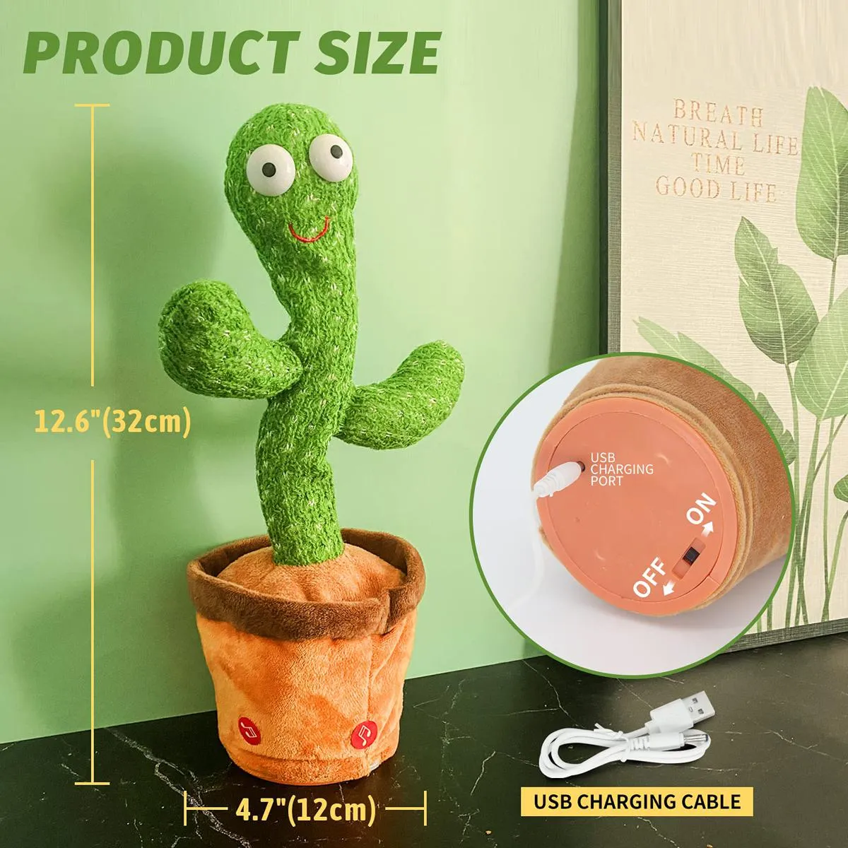 Dancing Cactus Toy, Dancing and Singing Cactus, Included 120 Music, Recording and Follow You Speak, Glow, Early Childhood Education Toys, Best Gift for Your Baby