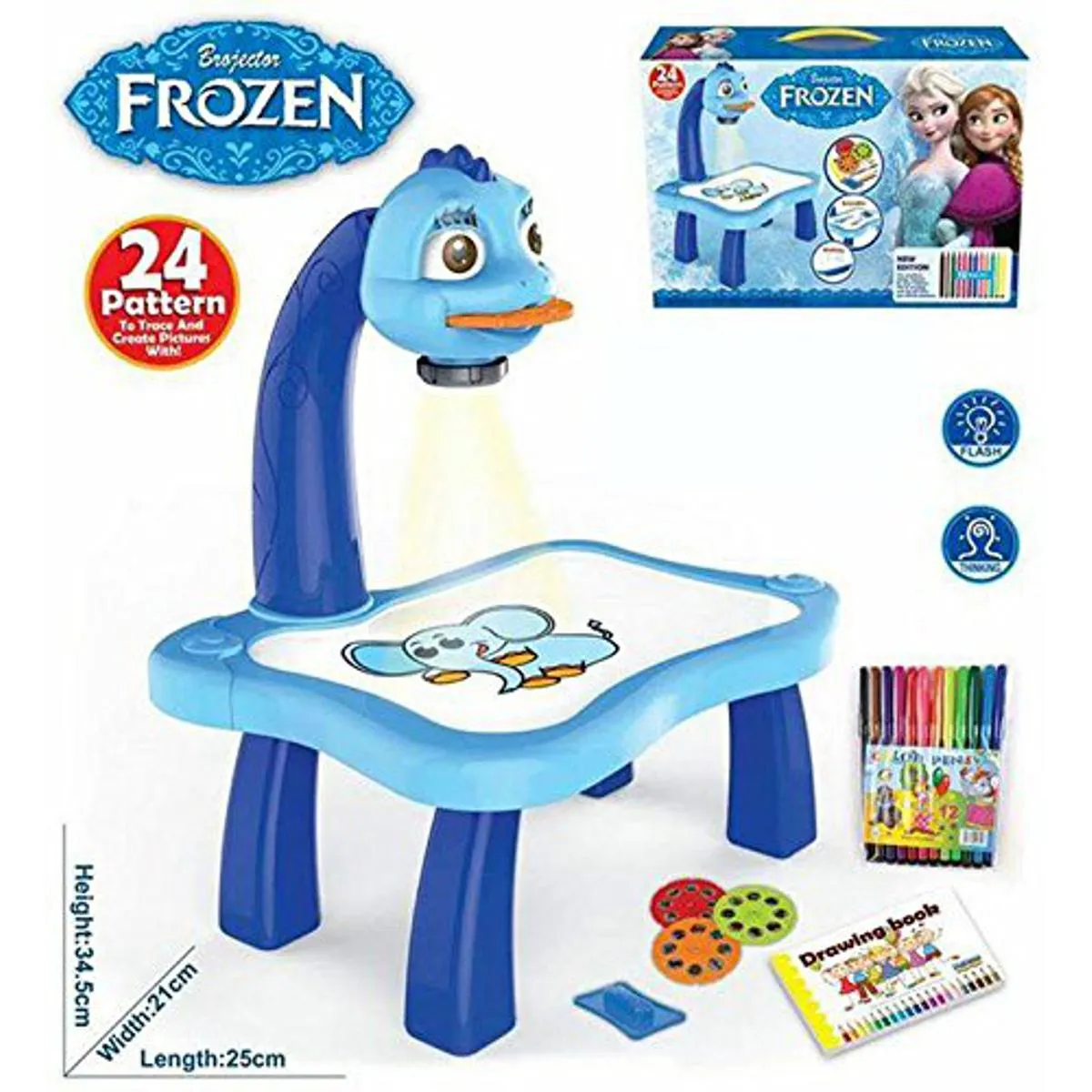 Frozen 3 In 1 Kids Painting Drawing Activity Kit Projector Table - 24 Pattern