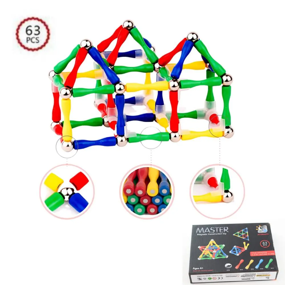 Magnetic Building Set - Educational and Stimulating Magnetic Toy for Both Kids and Adults, 3D Building Blocks & Tiles Puzzle 63 Pcs & 124 Pcs image 3