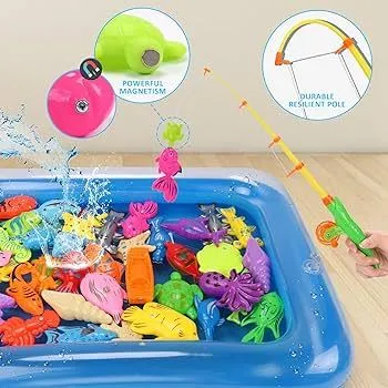 Kids' Fishing Toy Set Play Water Toys for Baby Magnetic Rod and Fish with Inflatable Pool Outdoor Sport Boys Girls image 5