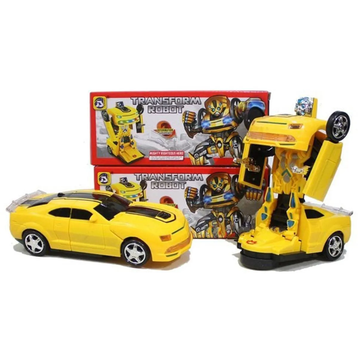 Transforming Robot Car, One Button Deformation Car Robot Toy with Realistic Race Car Sounds, LED Lights and  Bump and Go Robot Function