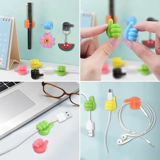 Self Adhesive Thumb Wall Hooks for Hanging, Cable Organizer Clips, No Punching Key Hook Holder, Multifunctional Utility Silicone Hooks Desk Wire Management, Random Color, Pack of 10 image 8