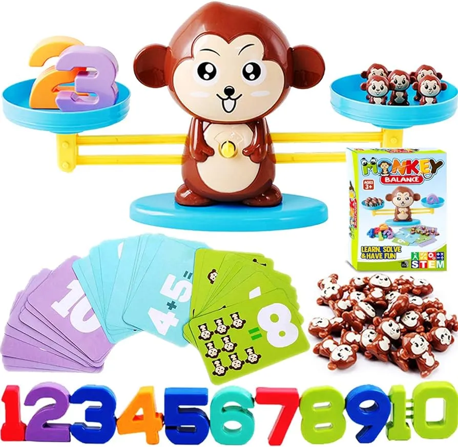 Monkey Balance Math Game, Monkey Weighing Scale Montessori Educational Stem Counting Toys for Kids 3 4 5 Years Old Age (E) image 1