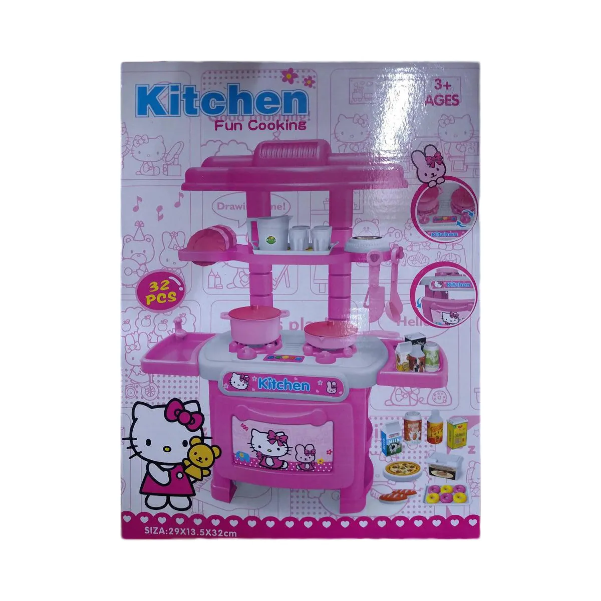 Hello Kitty/Disney Princess Themed Kids Play Kitchen Set - 32-Piece Pretend Cooking Toy with Utensils and Accessories for Ages 3+ image 3
