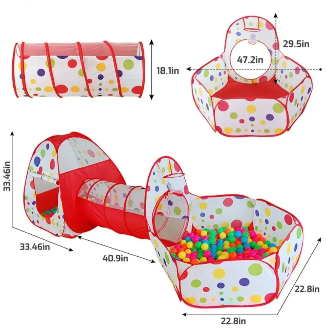 Nice baby 3 In1 Set Kids Play Tent Play Tunnel, Baby Ball Pit with Basketball Hoop, Pop Up Castle Tunnel Crawl Playhouse Toddlers Foldable Gifts for Boys&Girls(Balls Not Included) image 2