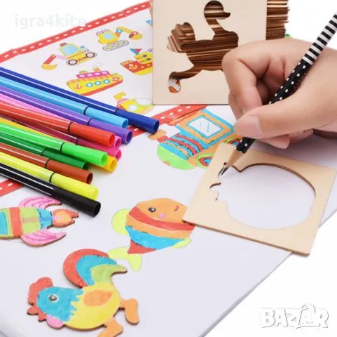 Kids Wooden Drawing & Puzzle Kit Best Learning Toy For Kids 12 Pieces image 5