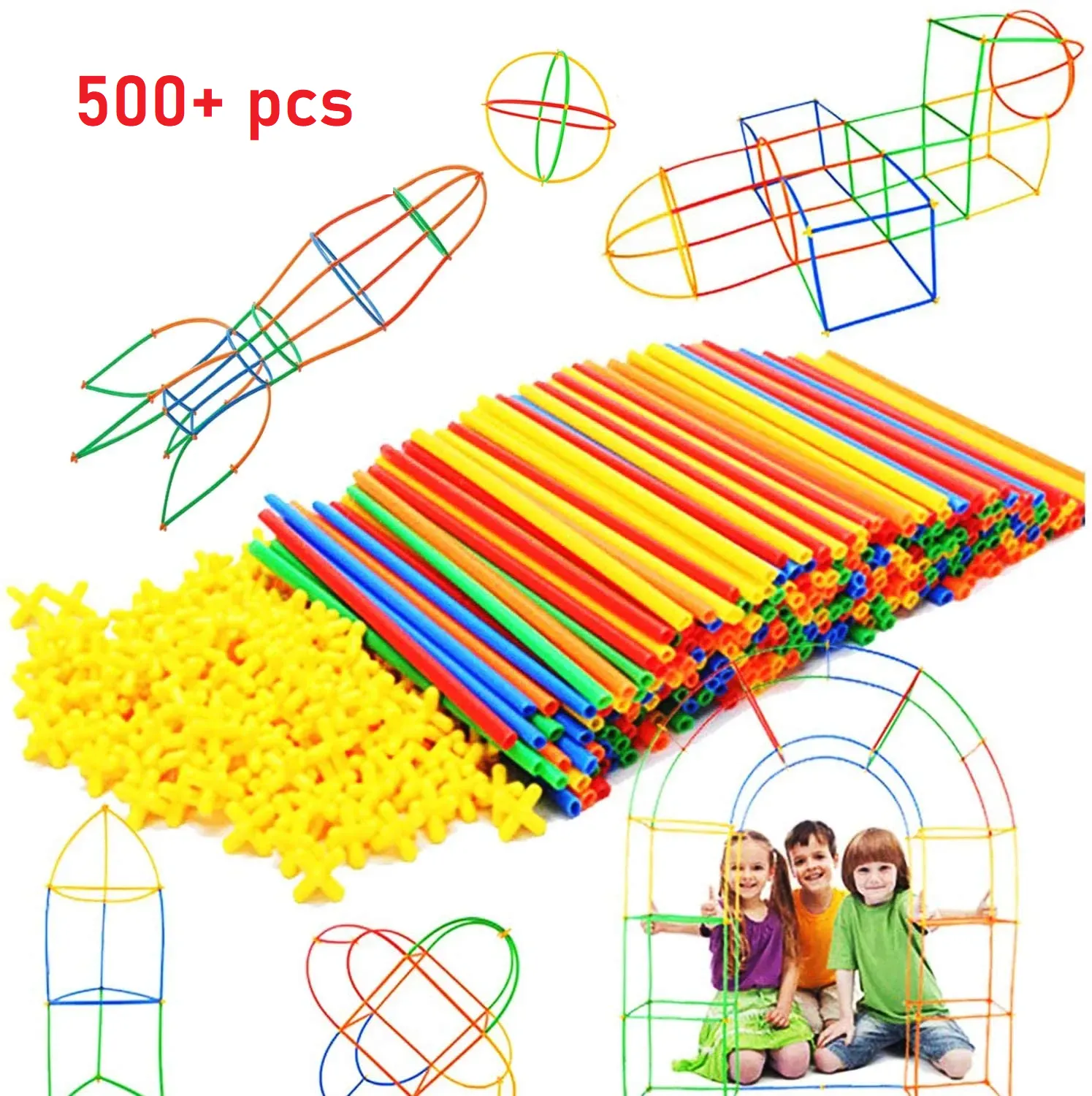 Straw Constructor Toys STEM Building 550 Toy With Box Interlocking Plastic Engineering Thin Tube Blocks Educational Kit for 3 4 5 6 7 years Kids Boys and Girls Gift image 1