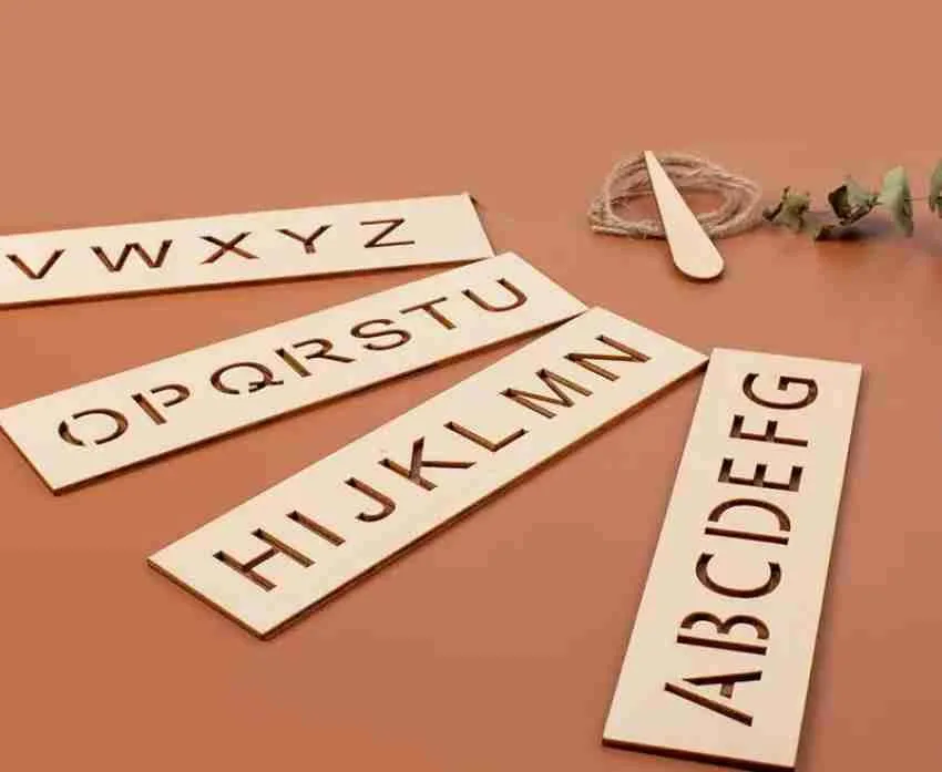 Alphabets A To Z Letter Educational Wood Hand Writing Stencil Board (4 PIECES) Alphabet Recognition Reading And Drawing Hand And Eye Co-ordination Size 8x2 inches With Free Pencil And Eraser image 5