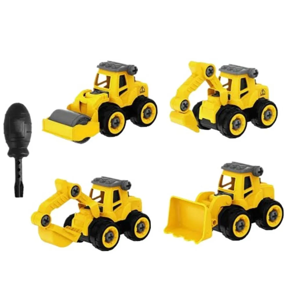 4 In 1 Construction Vehicles Truck Toys Set Take Apart Educational Portable Engineering Tool  Toys Playset For Kids image 1