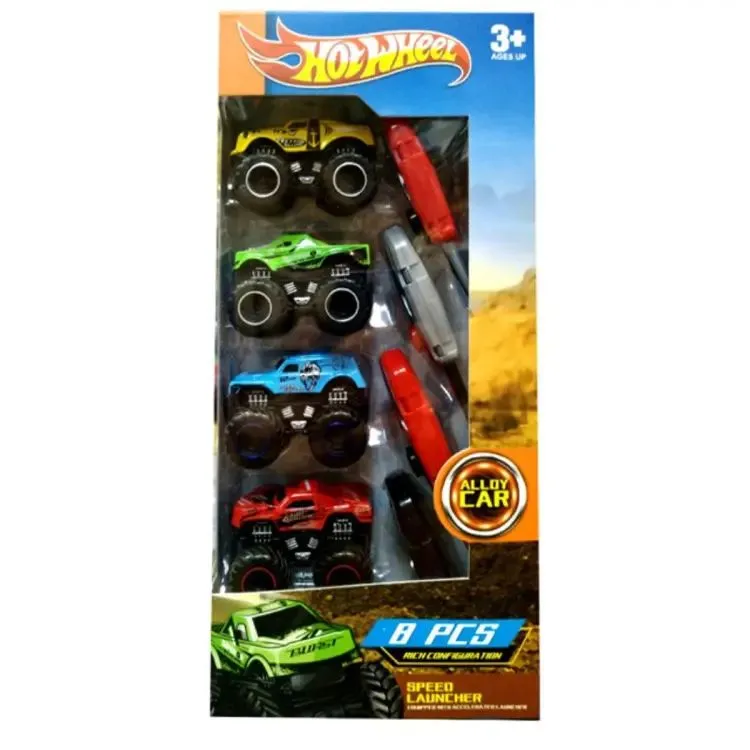 4 Pcs Hot Wheel Monster Trucks With Speed Launcher Ejector For Kids Toddler Monster Truck Toys For Boys Hotwheel 4 Pcs Pack Mini Monster Trucks With Key Launcher Gift image 6