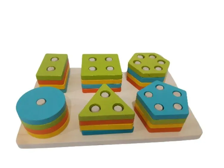 Children puzzle wooden six sets of column toys early education wisdom set of column intelligence geometric shape cognition matching blocks image 2