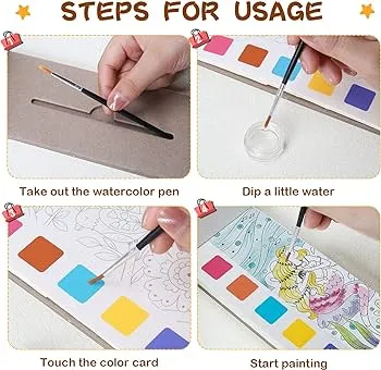 Pocket Watercolor Painting Book, DIY Magic Water Coloring Books with a Brush, Watercolor Pocket Palette, Reusable Paint with Water Books for Kid Age 3-10 image 4