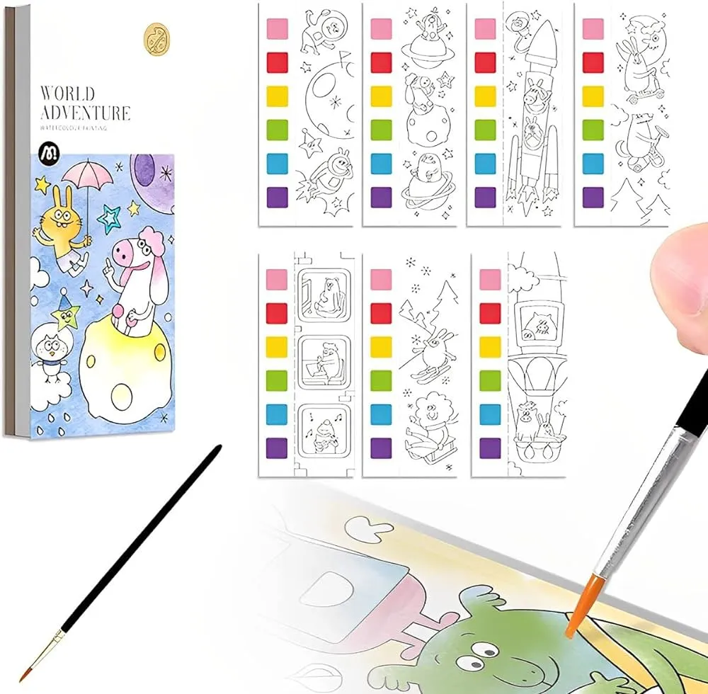 Pocket Watercolor Painting Book, DIY Magic Water Coloring Books with a Brush, Watercolor Pocket Palette, Reusable Paint with Water Books for Kid Age 3-10 image 3