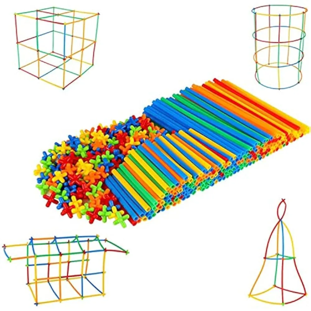Rainbow Straw Constructor Stem Building Toys 110 pcs Interlocking Plastic Educational Toys Engineering Building Blocks -Construction Blocks- Colorful Motor Skills Interlocking Plastic Engineering Toys Best Educational Toys Gift for Boys & Girls image 2