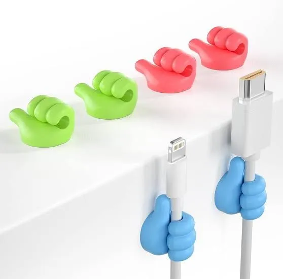 Self Adhesive Thumb Wall Hooks for Hanging, Cable Organizer Clips, No Punching Key Hook Holder, Multifunctional Utility Silicone Hooks Desk Wire Management, Random Color, Pack of 10