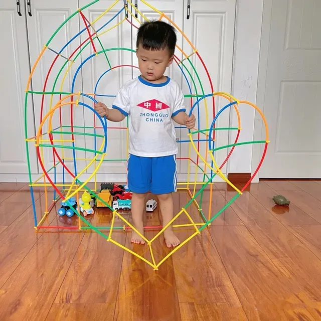 Rainbow Straw Constructor Stem Building Toys 240 pcs Interlocking Plastic Educational Toys Engineering Building Blocks -Construction Blocks- Colorful Motor Skills Interlocking Plastic Engineering Toys Best Educational Toys Gift for Boys & Girls image 6