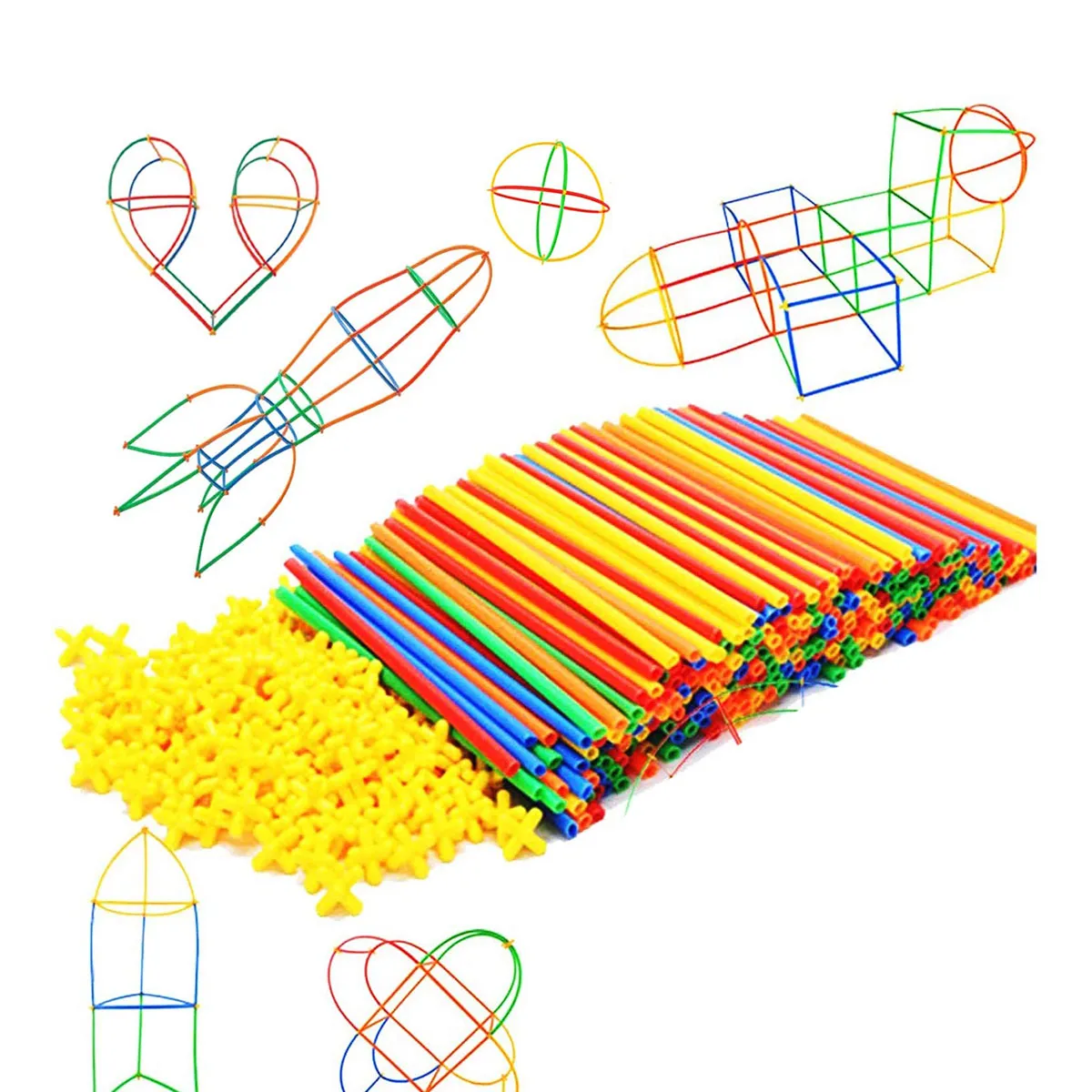 Rainbow Straw Constructor Stem Building Toys 110 pcs Interlocking Plastic Educational Toys Engineering Building Blocks -Construction Blocks- Colorful Motor Skills Interlocking Plastic Engineering Toys Best Educational Toys Gift for Boys & Girls