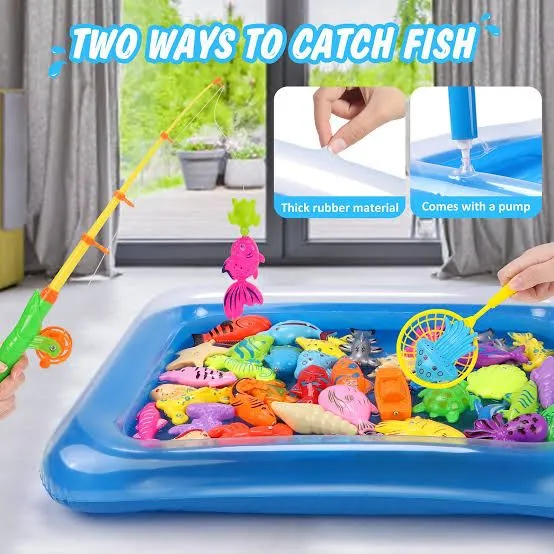 Kids' Fishing Toy Set Play Water Toys for Baby Magnetic Rod and Fish with Inflatable Pool Outdoor Sport Boys Girls image 6