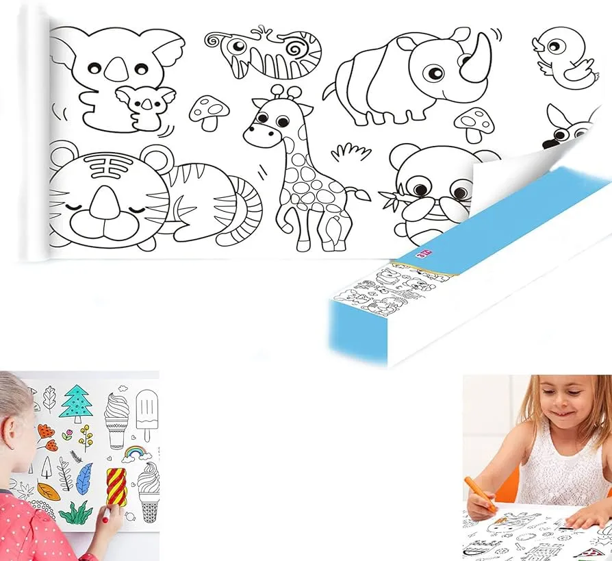 DIY Children Drawing Toys Arts Creative Handmade Graffiti Scroll Color Filling Painting Drawing Paper with Watercolor Pigments With 6 Poster Color Roll Size 150 x 19.7 CM: image 6