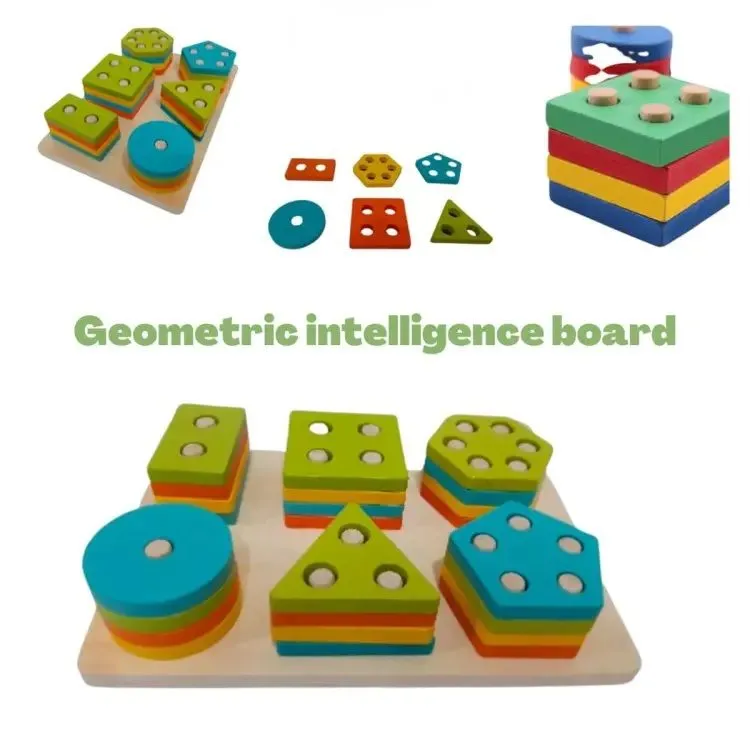 Children puzzle wooden six sets of column toys early education wisdom set of column intelligence geometric shape cognition matching blocks image 3