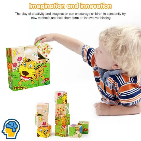  6 in 1 Wooden Block Puzzle 6 Sided Funny Universal Jigsaw Cubical Wooden Blocks  For 2 3 4+ Years Boy Girl Educational Montessori Toys Jigsaw Puzzle image 3