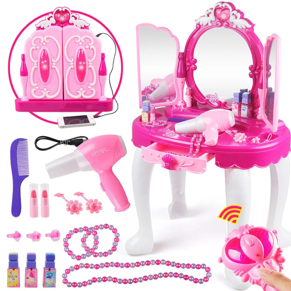 Kids Princess Dressing Table Set with Lights & Accessories