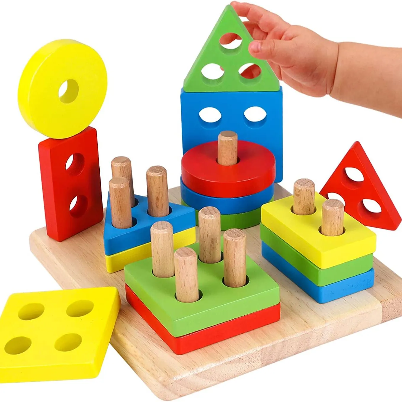 Shape Sorter Learn Geometric Shapes Puzzle for kids Wooden Stacking Toys – Perfect toddler toys recommended Wooden Puzzle toys for 1 2 3 year olds image 4