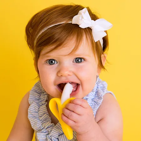Soft Silicone Baby Banana Yellow Banana Infant Toothbrush, Easy to Hold, Train Infants Babies and Toddlers for Oral Hygiene, Teether Effect for Sore Gums, 4.33" x 0.39" x 7.87", BR003 image 5
