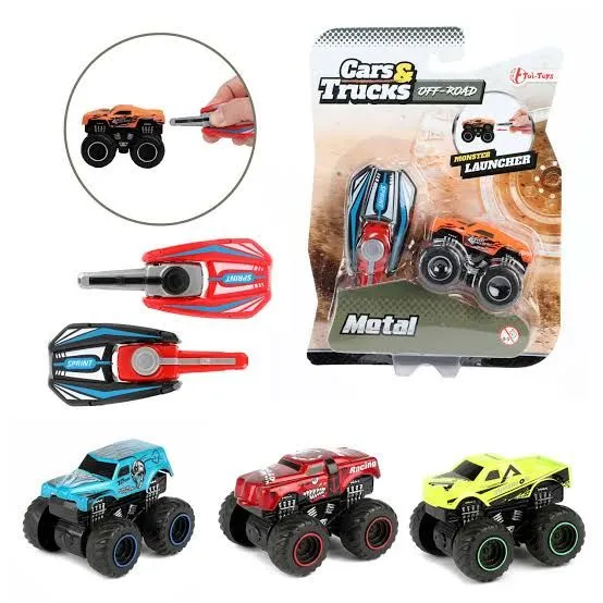 4 Pcs Hot Wheel Monster Trucks With Speed Launcher Ejector For Kids Toddler Monster Truck Toys For Boys Hotwheel 4 Pcs Pack Mini Monster Trucks With Key Launcher Gift image 4