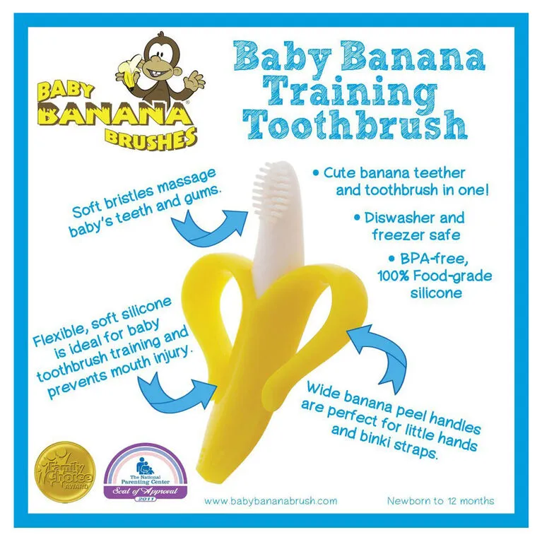 Soft Silicone Baby Banana Yellow Banana Infant Toothbrush, Easy to Hold, Train Infants Babies and Toddlers for Oral Hygiene, Teether Effect for Sore Gums, 4.33" x 0.39" x 7.87", BR003 image 2