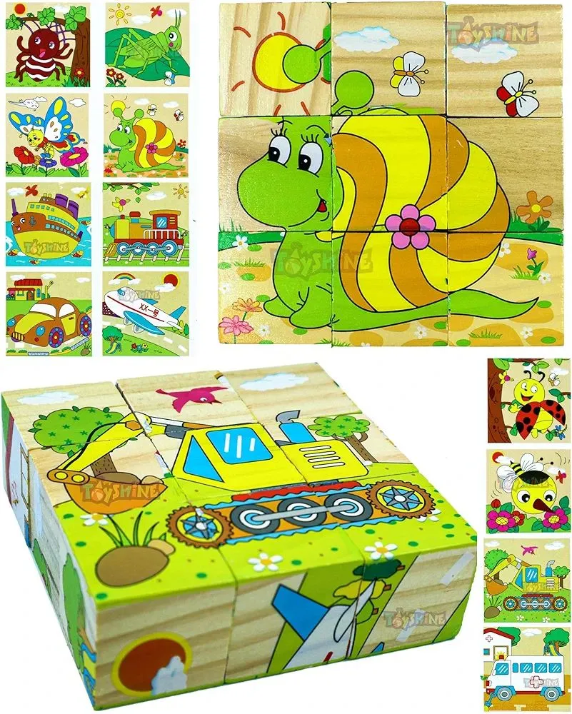  6 in 1 Wooden Block Puzzle 6 Sided Funny Universal Jigsaw Cubical Wooden Blocks  For 2 3 4+ Years Boy Girl Educational Montessori Toys Jigsaw Puzzle image 5