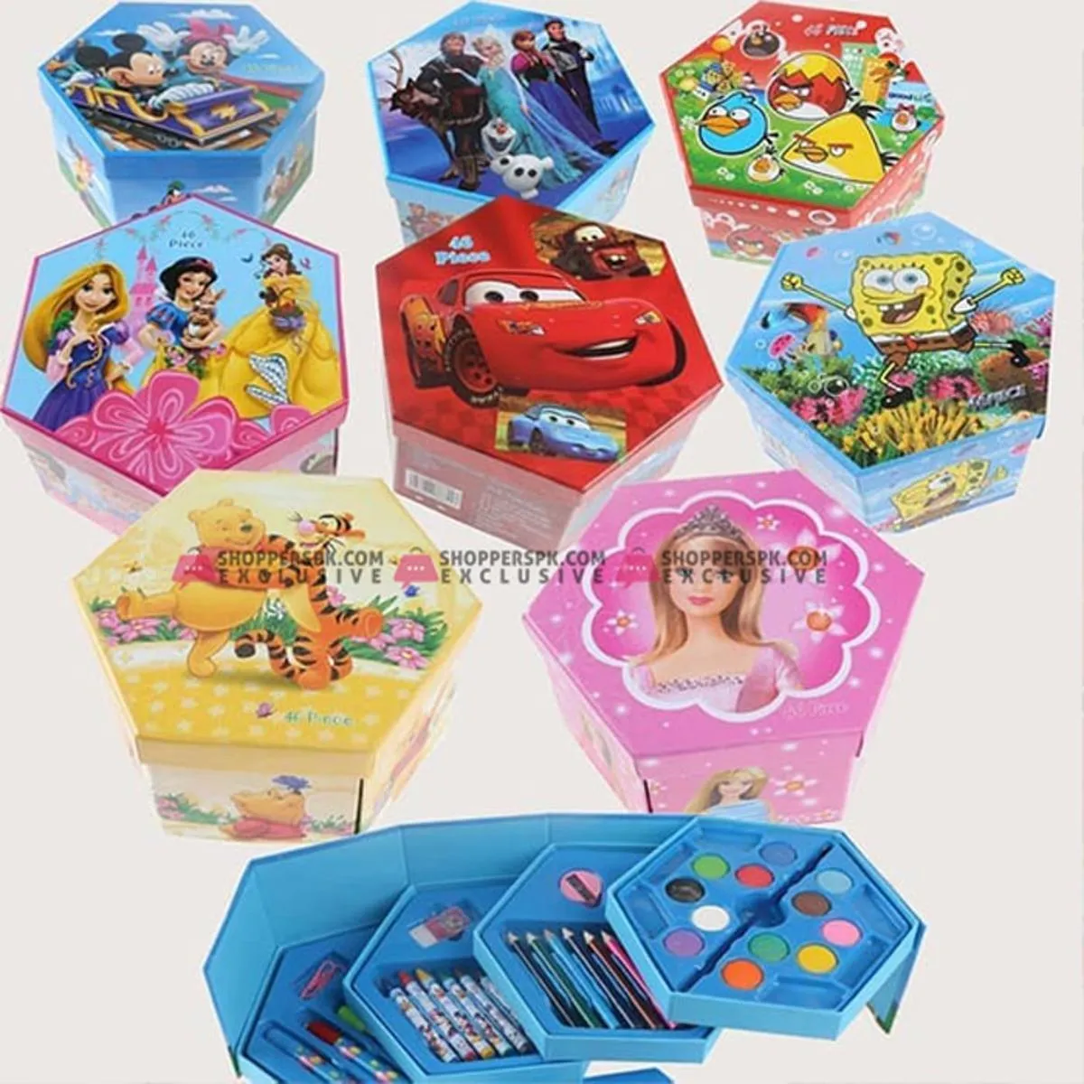 46 Pieces Coloring Kit Set - With Color Pencil, Crayons, Water Color, And Sketch Pens - Hexagon image 4