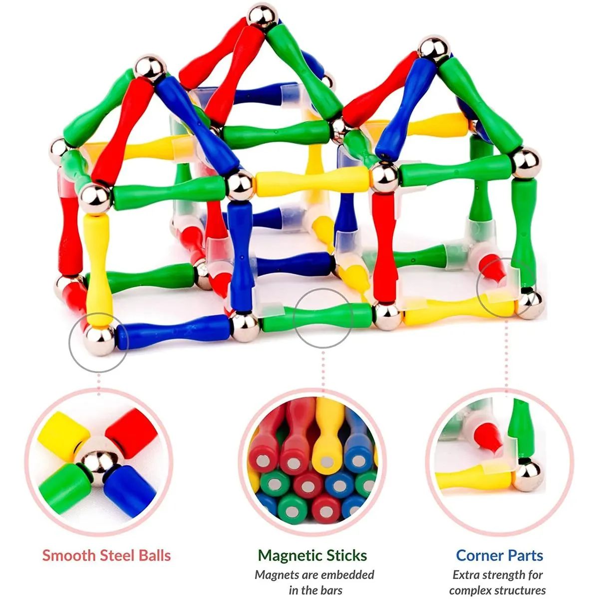 Magnetic Building Set - Educational and Stimulating Magnetic Toy for Both Kids and Adults, 3D Building Blocks & Tiles Puzzle 63 Pcs & 124 Pcs image 2