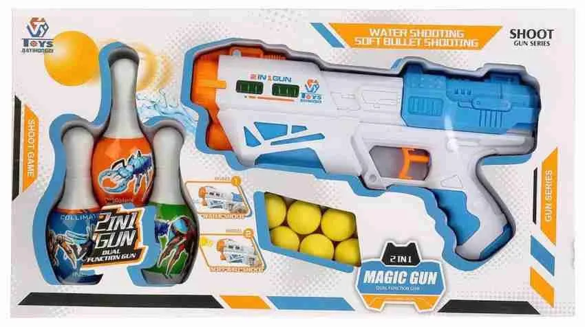 FunBlast Dual Function 5 Ball & Water Shoot Gunn Toy - Gunns Toys for Boys, Kids, Children | 2 in 1 Water Shoot Gun with 3 Bowling Pins & 5 Soft Ball Bullet Toy Gunss image 7