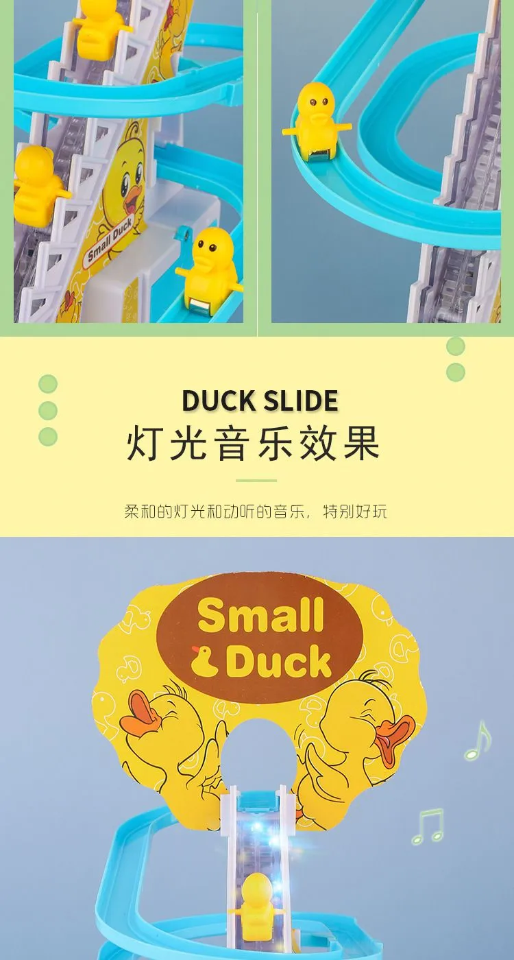 3 Pes Small Yellow  Duck For Electric Rail Racing Track Climbing Stairs Toy Music Duck Roller Coaster Toy Racing Duck Track For Boys And Girls Only Ducks image 8