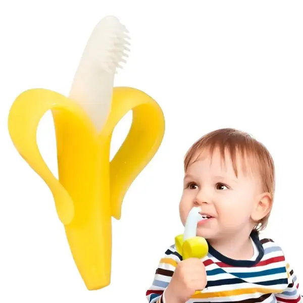 Soft Silicone Baby Banana Yellow Banana Infant Toothbrush, Easy to Hold, Train Infants Babies and Toddlers for Oral Hygiene, Teether Effect for Sore Gums, 4.33" x 0.39" x 7.87", BR003