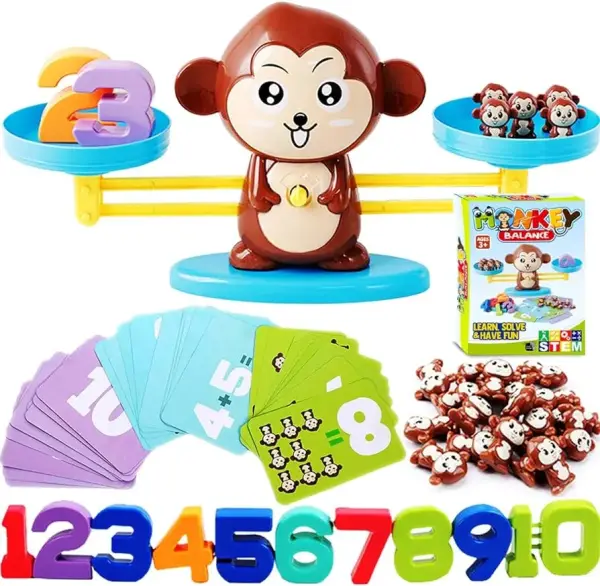 Monkey Balance Math Game, Monkey Weighing Scale Montessori Educational Stem Counting Toys for Kids 3 4 5 Years Old Age (E)