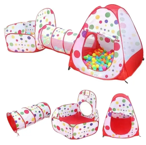 Nice baby 3 In1 Set Kids Play Tent Play Tunnel, Baby Ball Pit with Basketball Hoop, Pop Up Castle Tunnel Crawl Playhouse Toddlers Foldable Gifts for Boys&Girls(Balls Not Included)