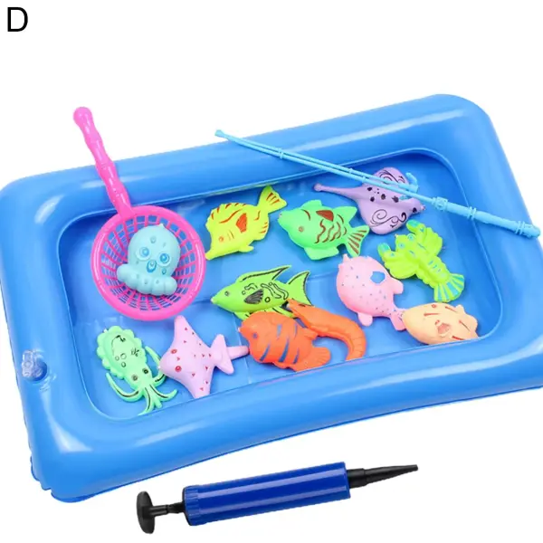Kids' Fishing Toy Set Play Water Toys for Baby Magnetic Rod and Fish with Inflatable Pool Outdoor Sport Boys Girls